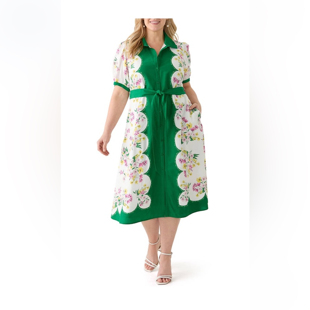 Crown & Ivy Green and White Floral Midi Dress